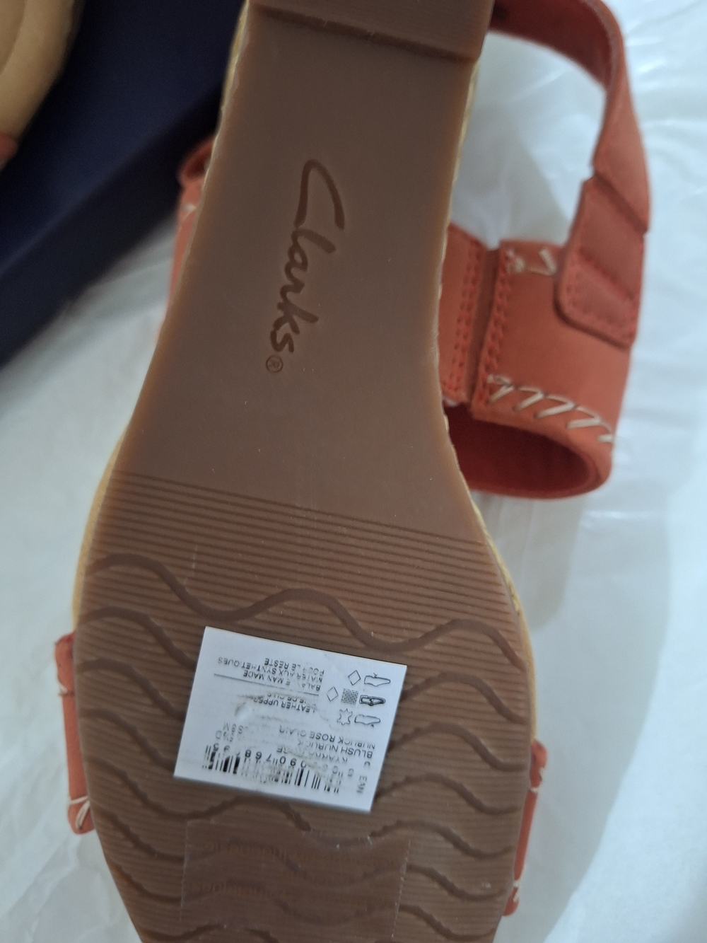 Clarks Orange Leather Wedge Sandals with Contrast Stitching - Picture 4 of 4